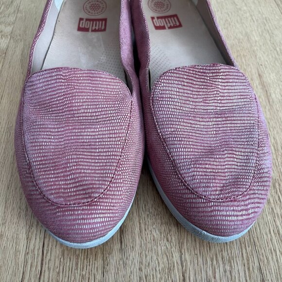 FitFlop Red Gold Textured Leather Loafers Women's Size 11 - Picture 3 of 9